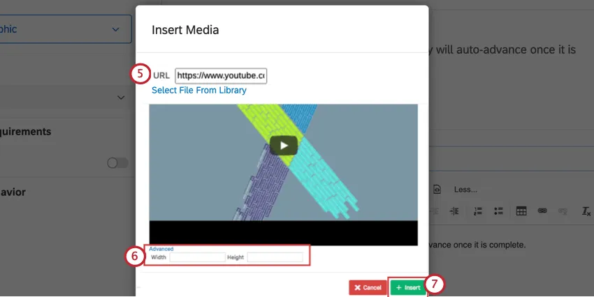 URLを貼り付けてビデオを追加し、詳細フィールドでサイズを調整する。