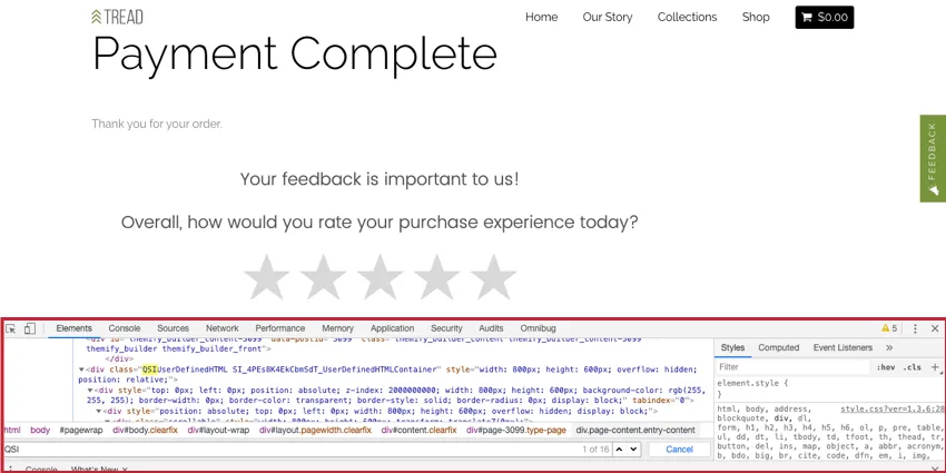 image of the element window when inspecting a page