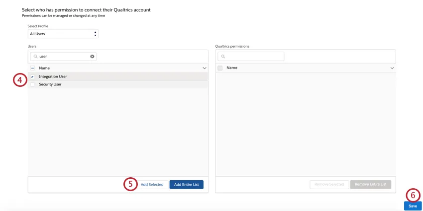 selecting the users to access the app