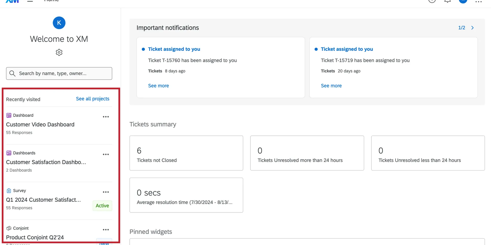 Recent Activity on the home page