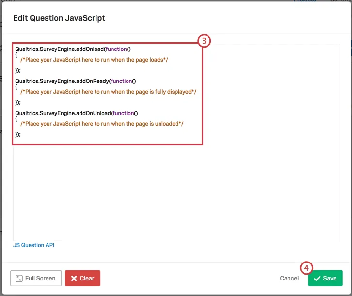 Ventana de edición de preguntas con Javascript en el campo