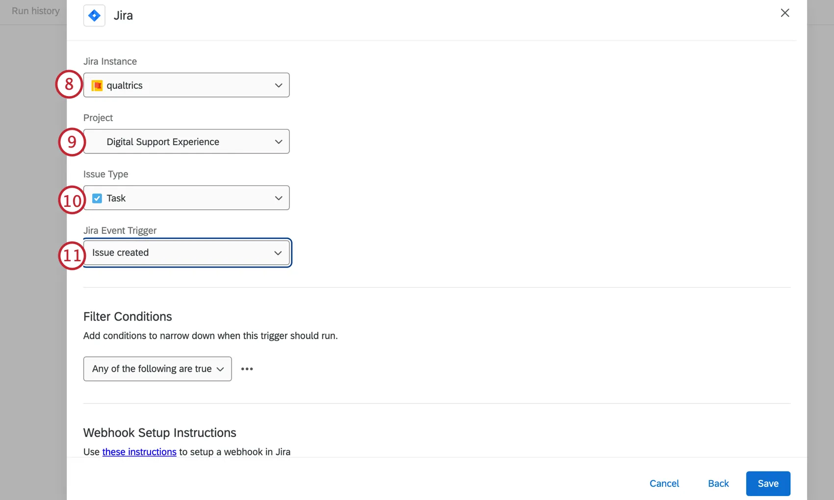 configure Jira fields in event menu