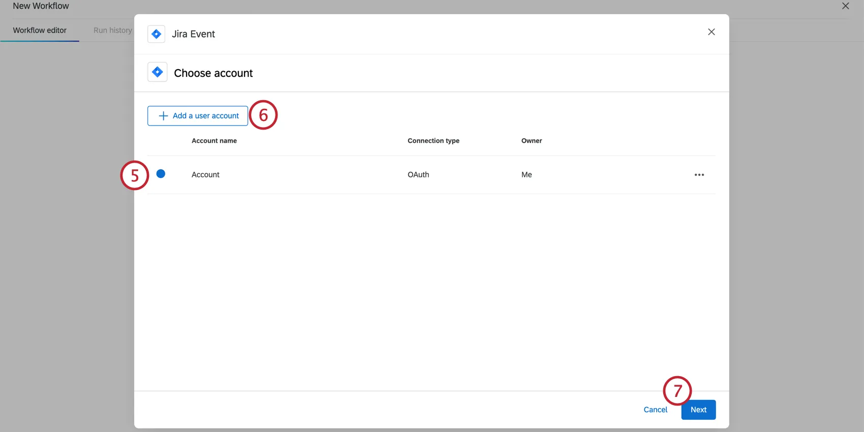 Benutzerkonto zu Ereignis hinzufügen