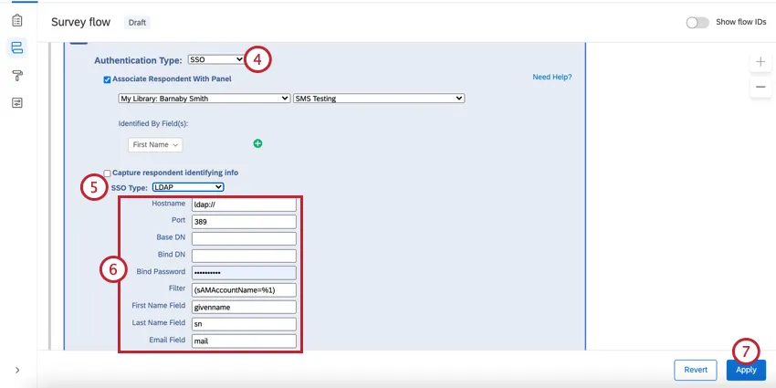 selecting ldap as the sso type and setting up the ldap fields