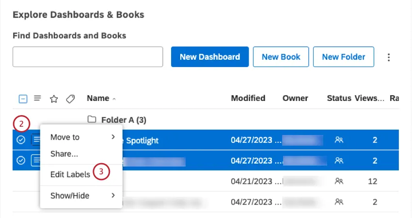 Select checkboxes then edit labels