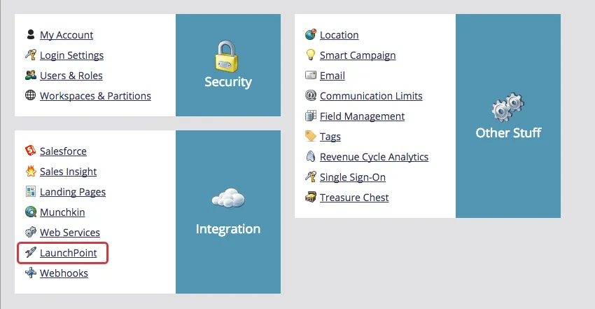 Lopzione LaunchPoint nel menu Integrazione