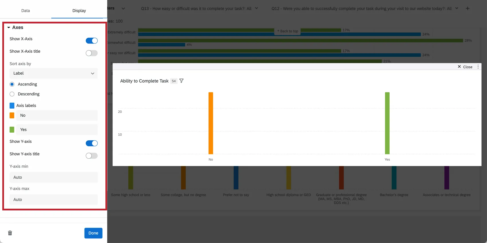 Affiche le menu de configuration de laffichage et les options pour les axes.