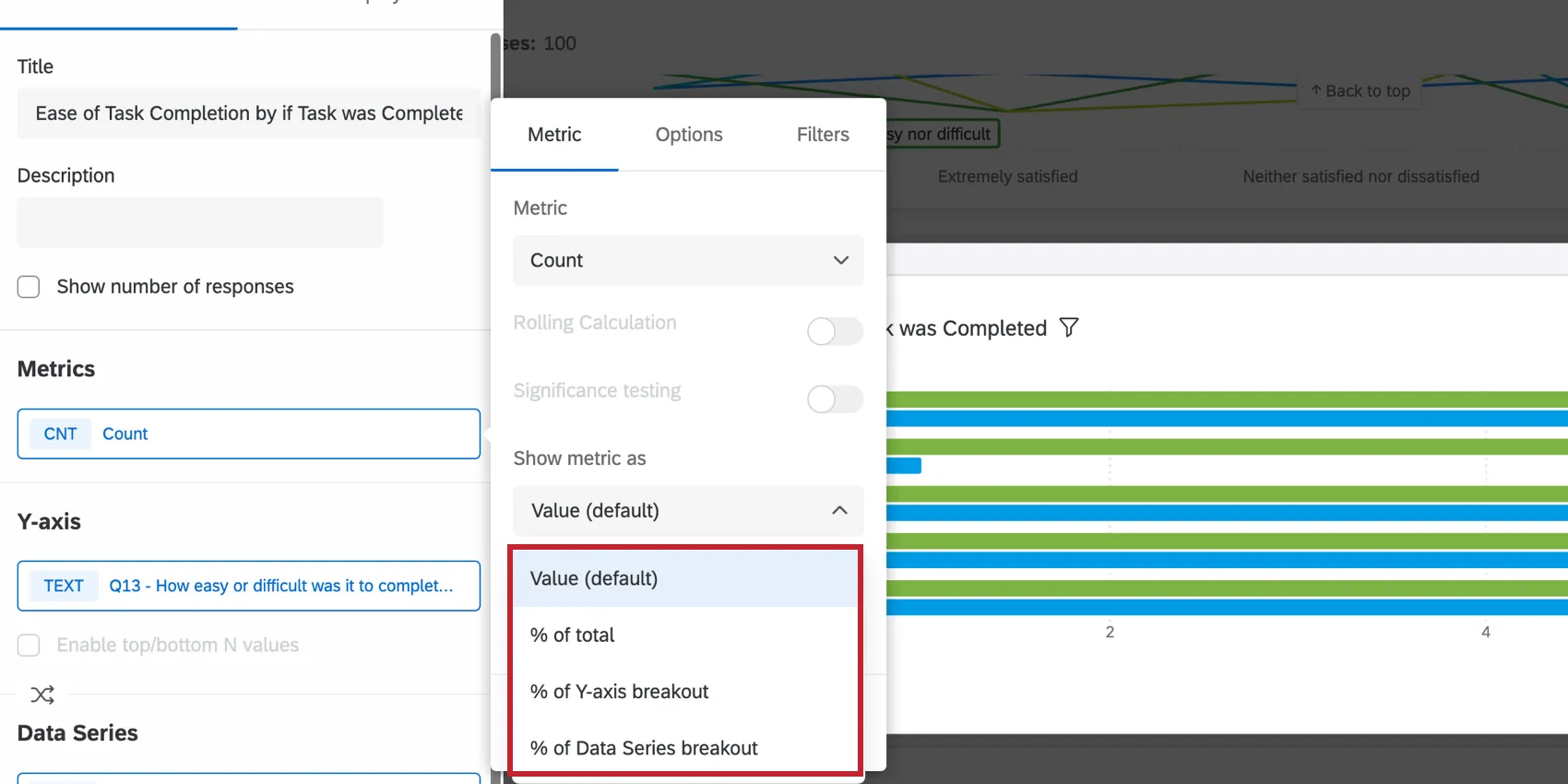 Shows the drop down for the count metric options.