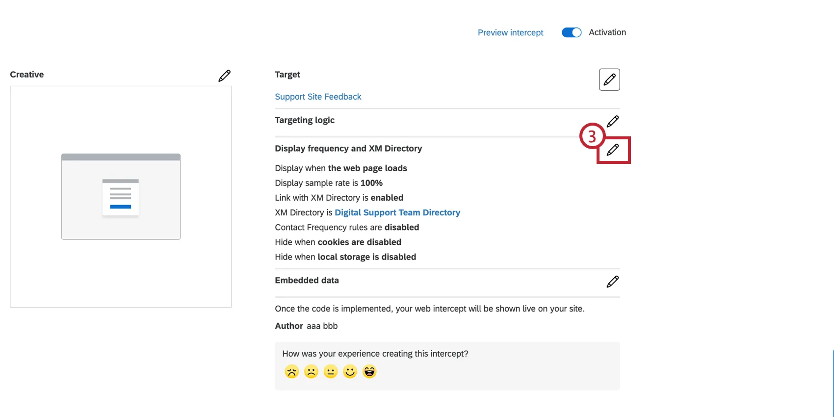 Bearbeiten Sie die Anzeigehäufigkeitsoptionen in der Konfiguration für digitales Intercept.