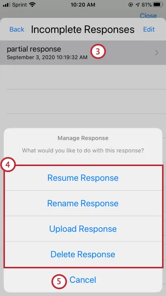 selecting a partial response and choosing what action to take