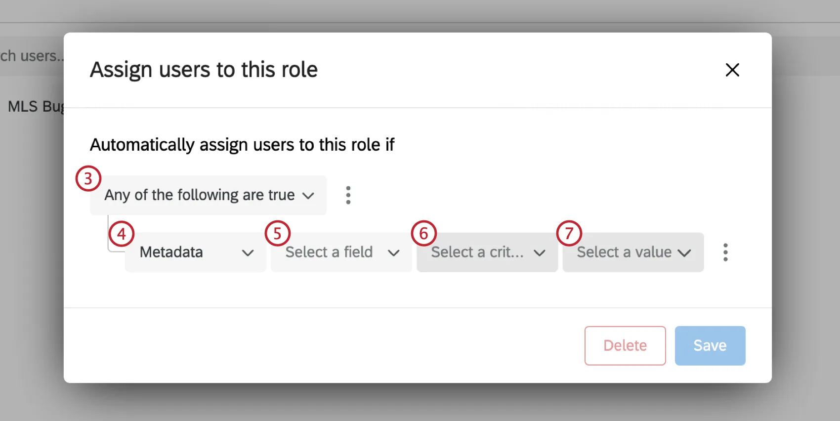 Shows condition set up drop downs.