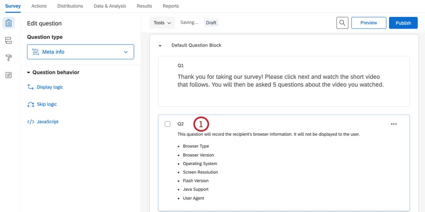 the meta info question in the survey builder