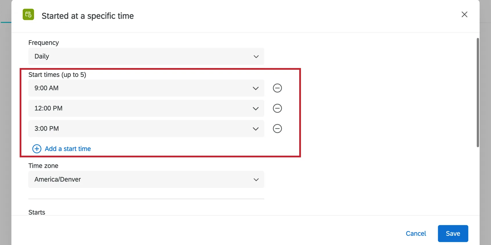 Multiple Start Times example