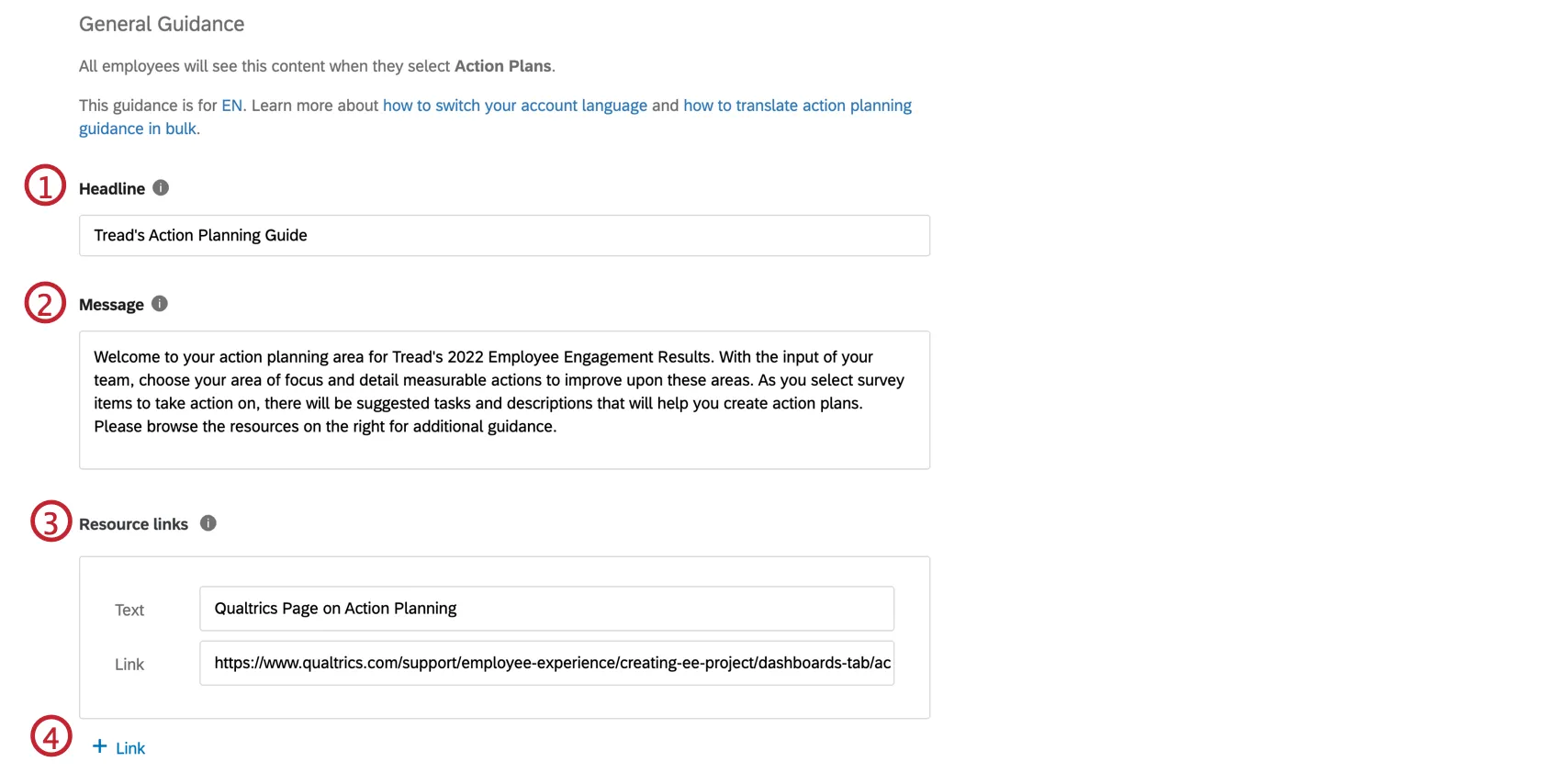 General guidance configuration in the dashboard settings