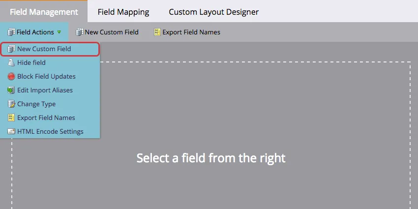 New Custom Field under Field Actions