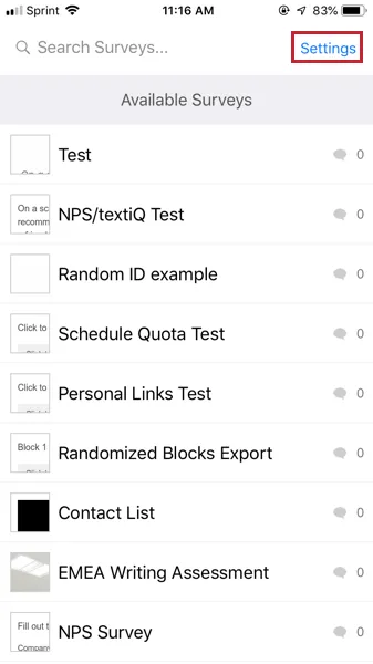 image of the settings button highlighted on the offline app