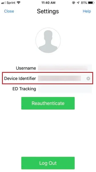 image of the device identifier field for the offline app