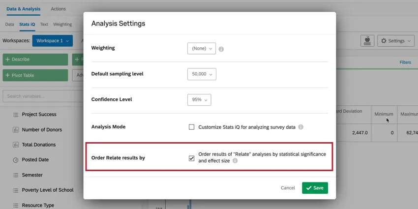image of the order relate results by option in analysis settings