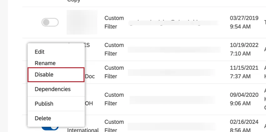 über das Dropdown-Menü deaktivieren