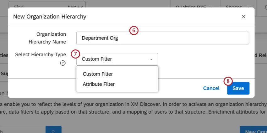 new window where you name org hierarchy and select the hierarchy type