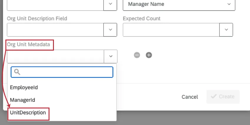 creating a parent child hierarchy and selecting a metadata field for org unit metadata