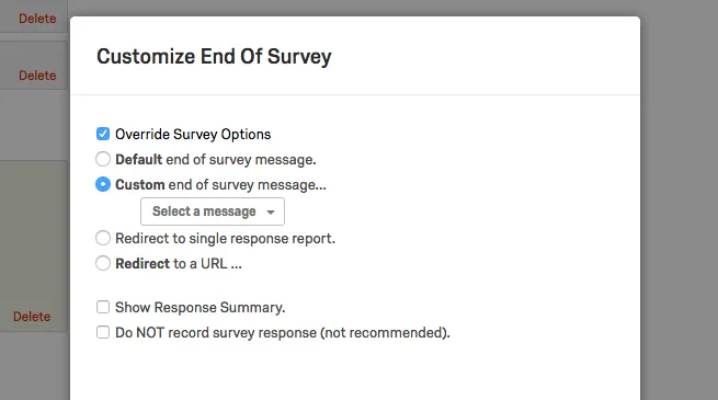 Customize end of survey options