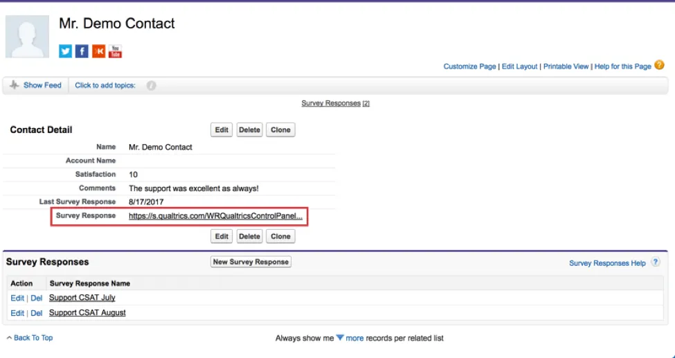 Link to survey response in Salesforce contact