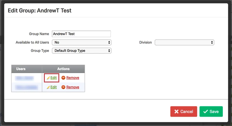 Edit option in the Actions column next the individual user name