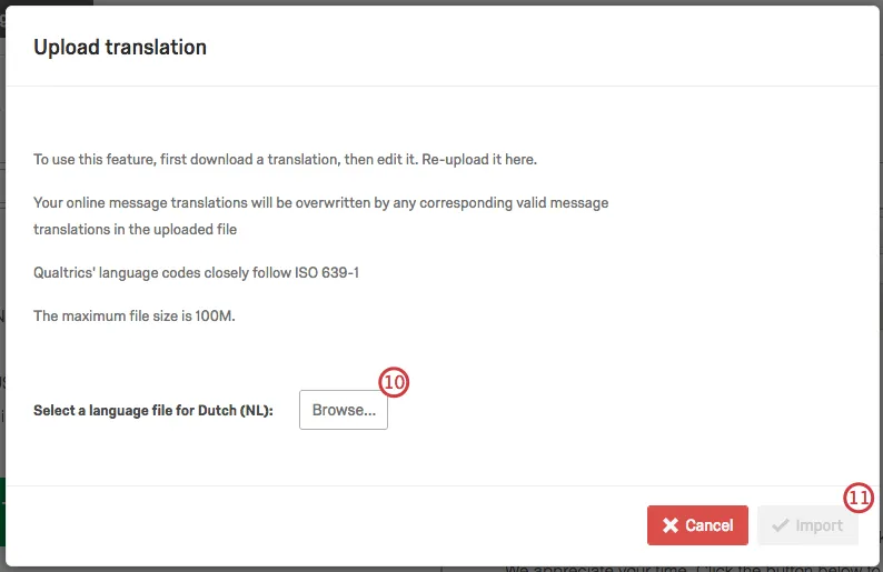 Browse button in Upload Translation menu