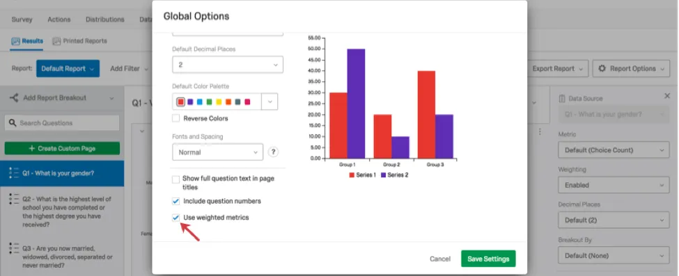 Possibilité dutiliser des pondérations dans les options globales dune visualisation de Rapport