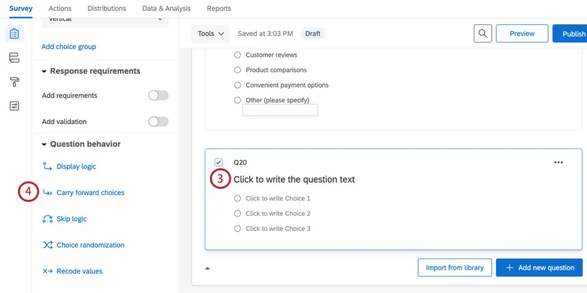 clicking the follow-up question and selecting carry forward choices