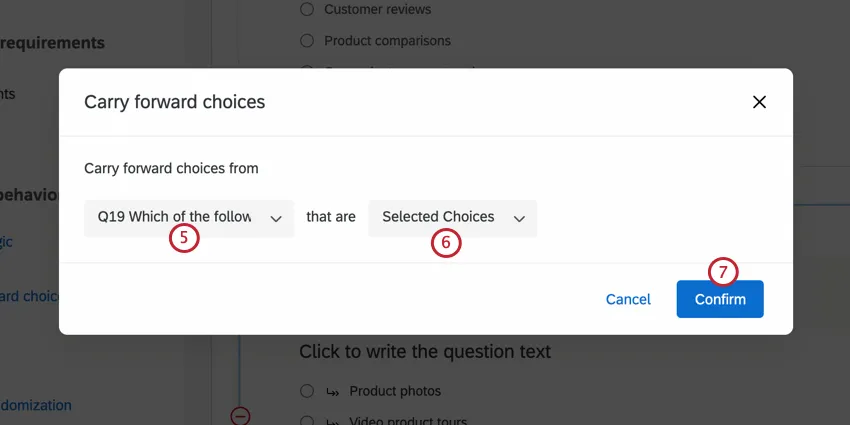 Creando una lógica de traslado para utilizar las opciones seleccionadas de la pregunta aleatoria