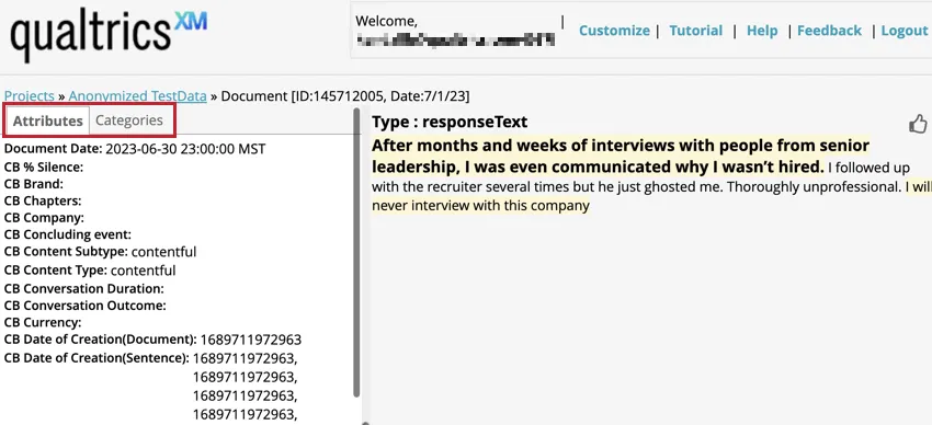 Seleccione entre atributos y categorías en el resaltador de origen