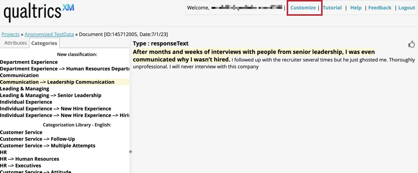 The customize tab at the top of the source highlighter