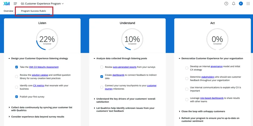Programmerfolg Rubric Tab des Programms