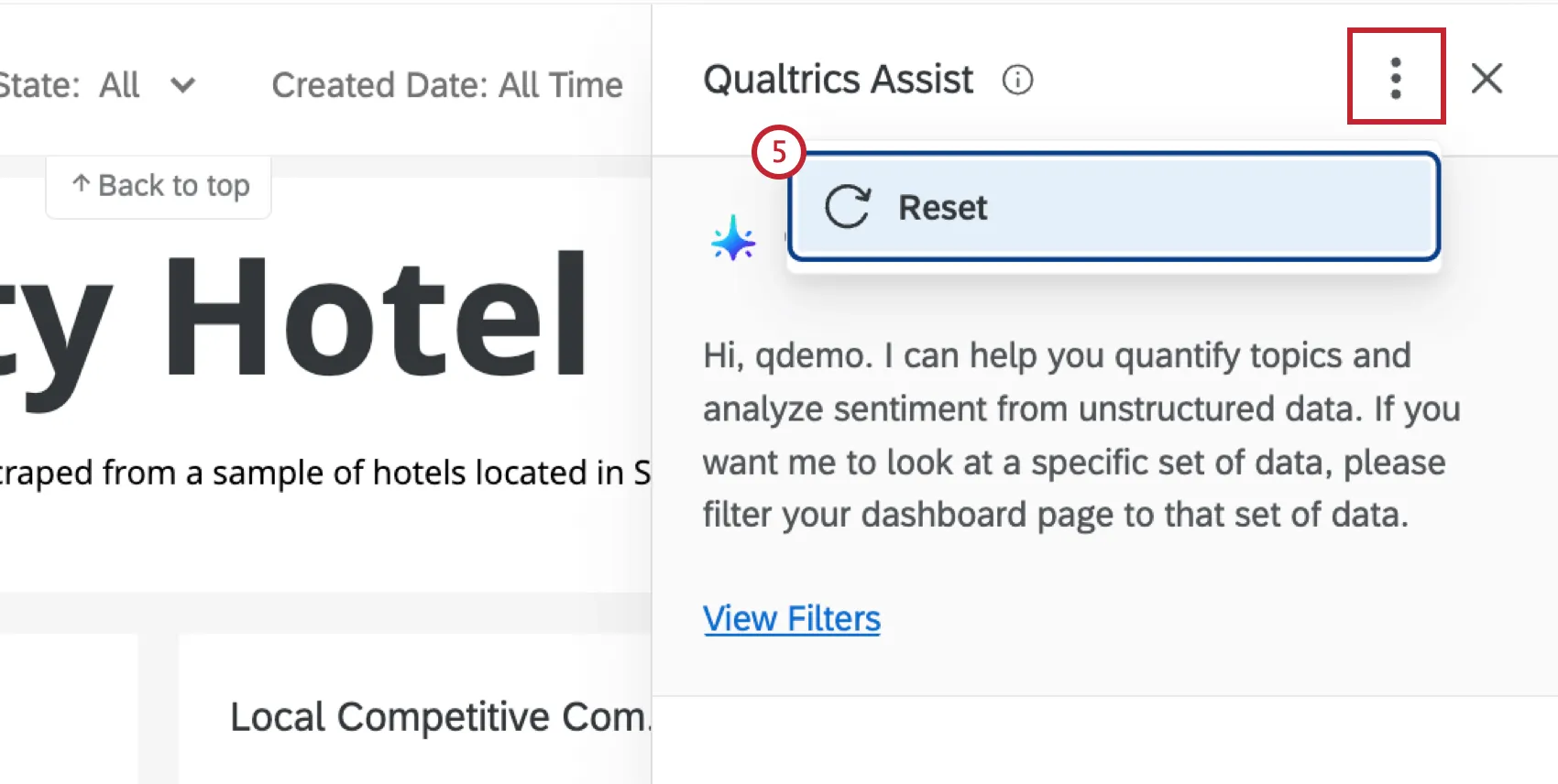 Option de réinitialisation dans le panel Qualtrics Assist