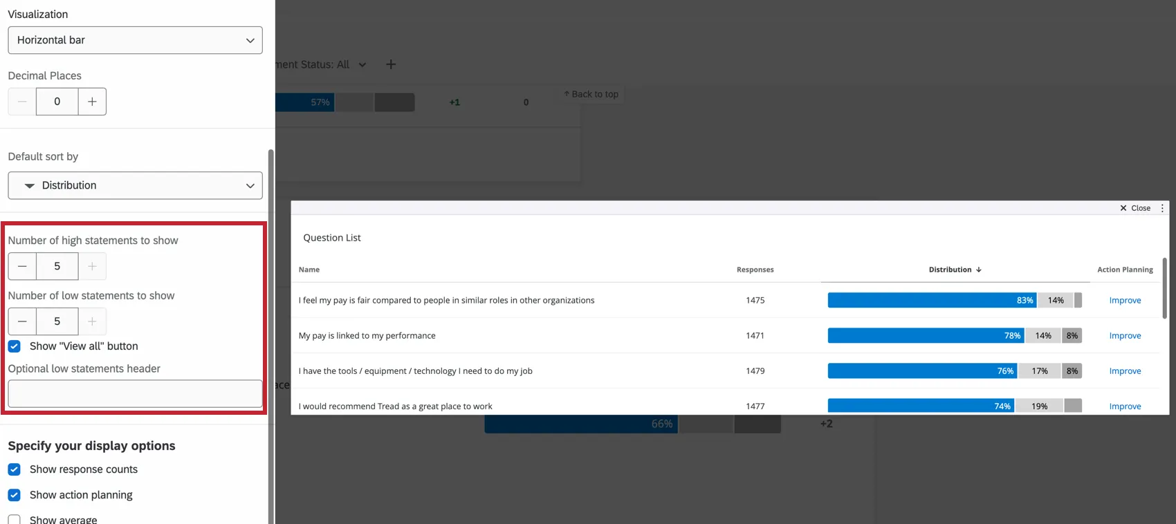 Declarações altas e baixas para mostrar no widget