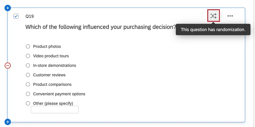a question with the two crossing arrow symbol, denoting randomization