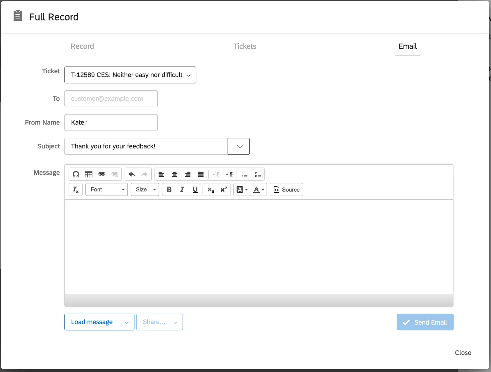Mostra a funcionalidade de e-mail na visualização do registro