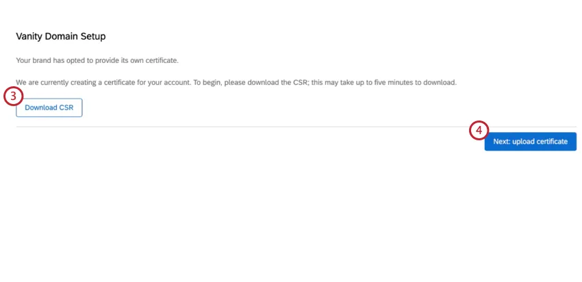 Botão Download CSR e botão avançar