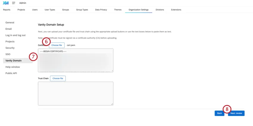 Choose file, the file you selected, and then the next button