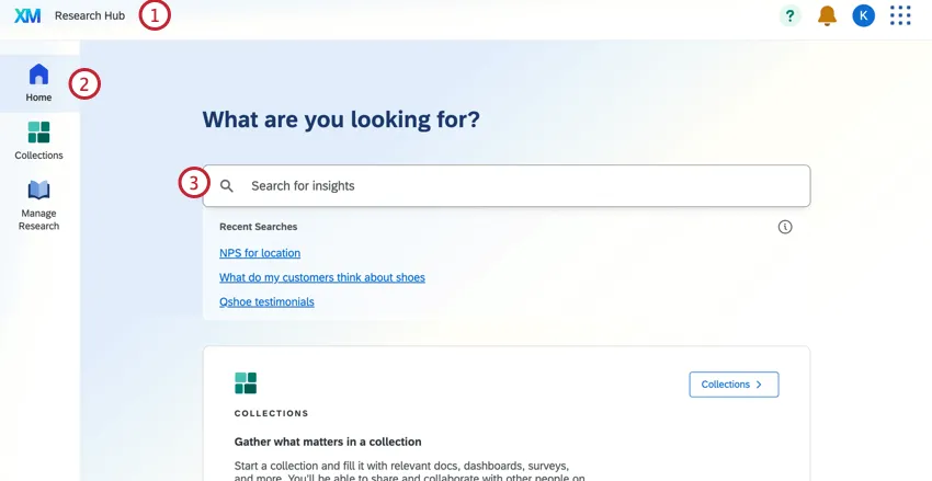 Hub di ricerca, la scheda di ricerca è evidenziata con una query nella barra di ricerca