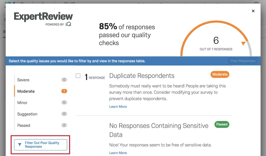 Image du filtre de lÉvaluation de lexpert