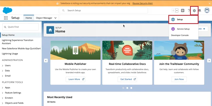 Accediendo al menú de configuración a través del icono de engranaje