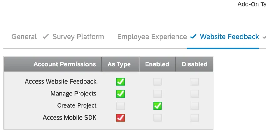 Primer plano de la página Usuarios en la configuración de administración para la configuración de Opinión del sitio web/aplicación