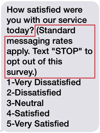 Ejemplo de SMS con instrucciones sobre cómo darse de baja incluidas en el texto