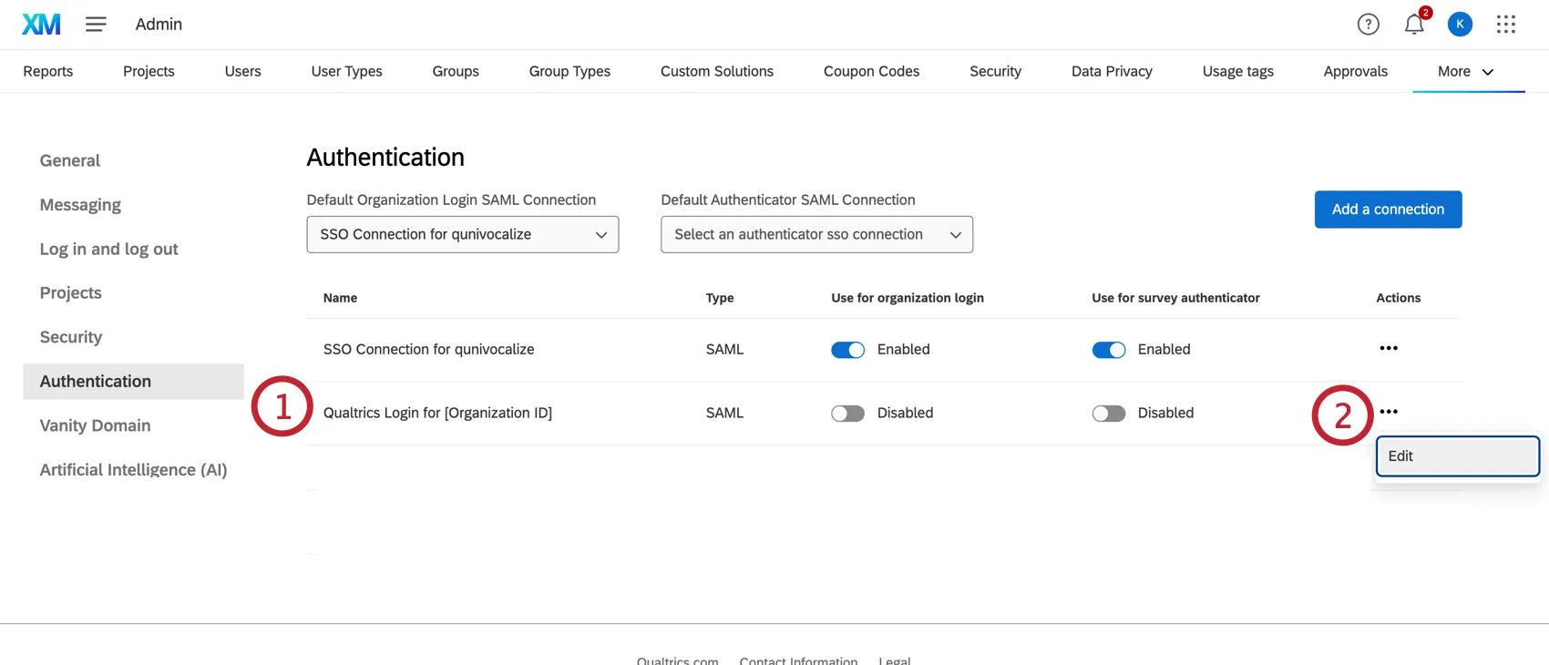 Edit option for the qualtrics login