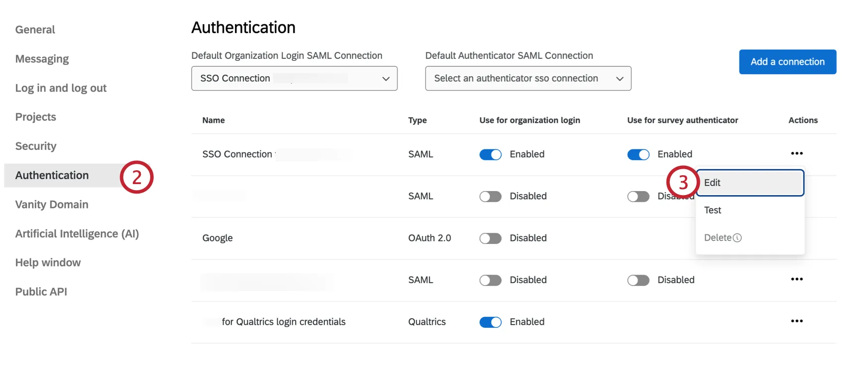Onglet Authentificateur et modification dune des connexions