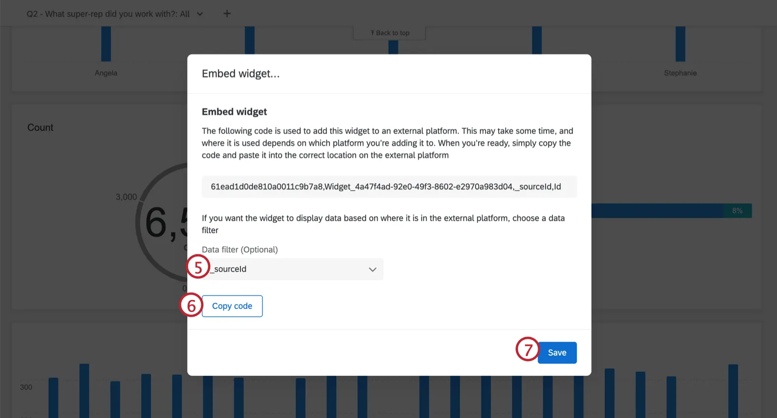 Mostra as etapas para adicionar filtro dados, copiar código e salvar