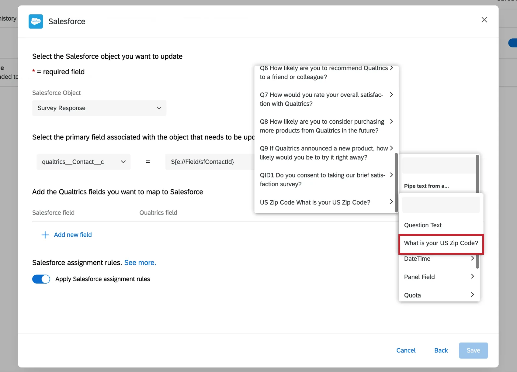 Selecione a resposta de texto no menu suspenso Pergunta